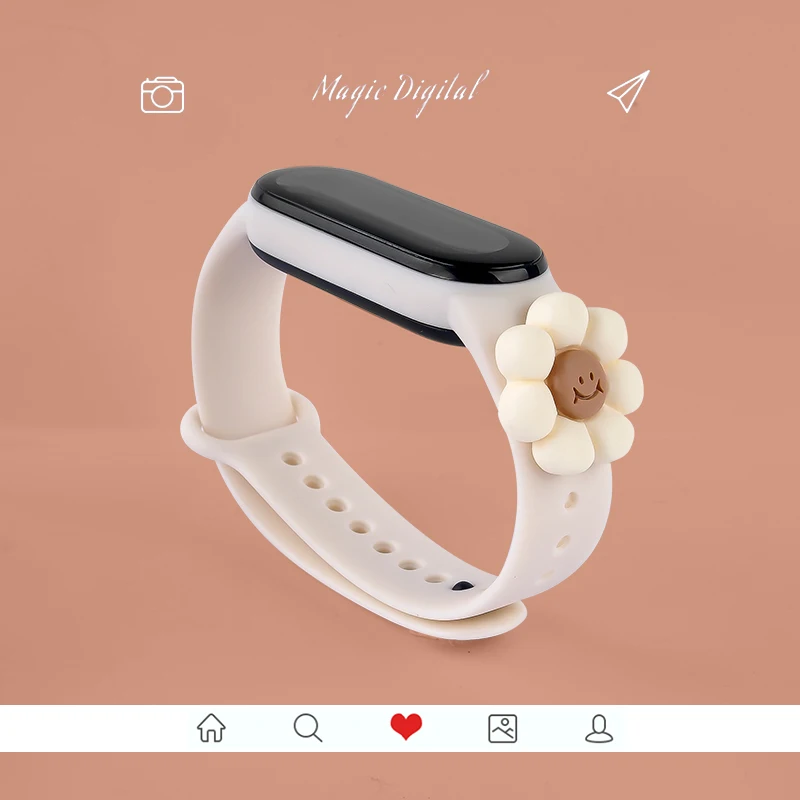 For Mi Band 7 Watch Bracelet Of Mi Band 7 6 5 4 3 Silicone Watch Strap Rice coffee Doll Smart Replacement Wristband