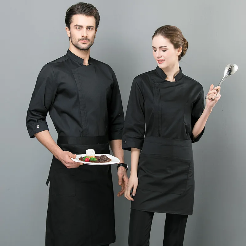 Chef Overalls Three-Quarter Sleeve Men's and Women's Spring and Autumn Hotel Restaurant Ding Room Western Food Kitchen Breathabl