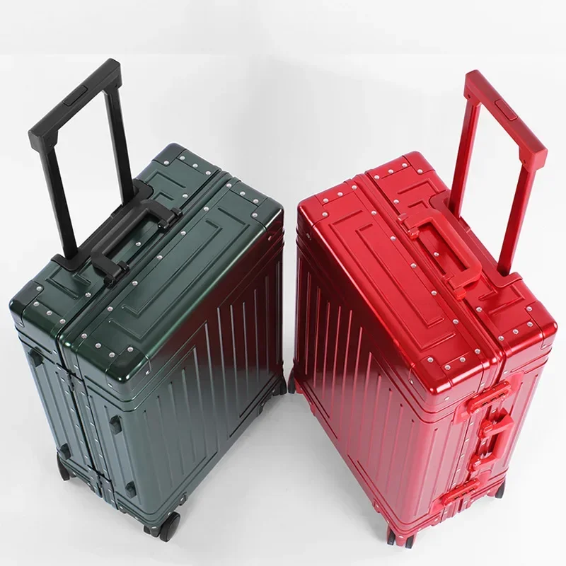 Aluminium Suitcase 20 24 26 Inch Luggage Carrier Metal Waterproof Trip Cabin Trolley Case Combination Lock High-end Luxury