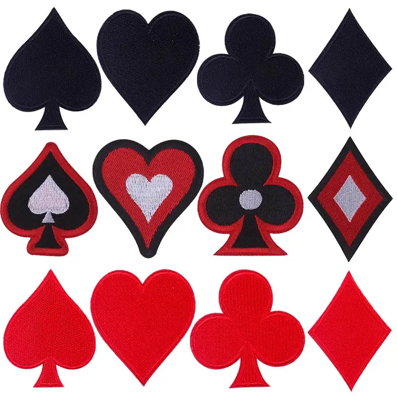 1PCS Poker Ace of Spades Diamonds Patches Punk Badges Embroidery Patch Applique Iron on Clothes Stickers Stripes Playing Cards