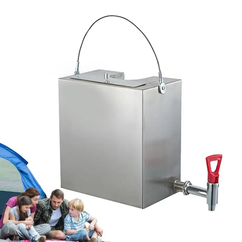 

Stainless Steel Chimney Water Tank Outdoor Square Chimney Camping Tent Water Tank With Tap 7.5L Camping Stove Accessories Food