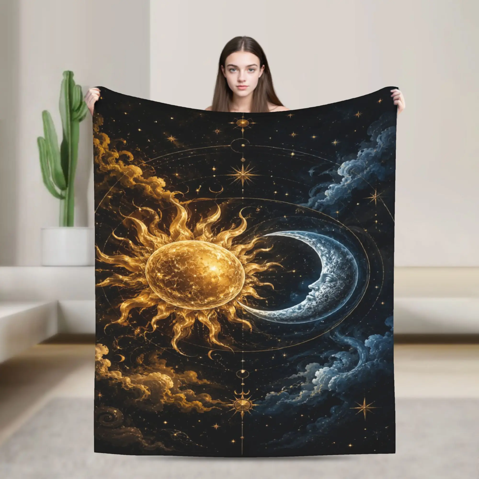 Astrology Zodiac Moon and Stars Blankets Quality Super Warm  Throw Blanket Autumn Travel Office Outdoor Comfortable Bedspread