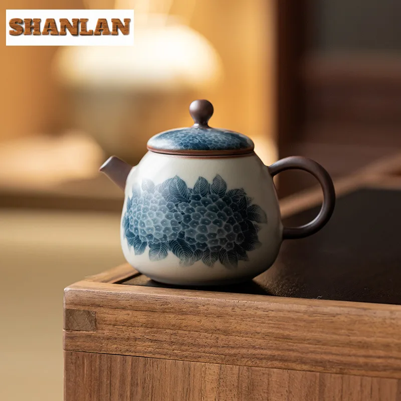 

140ml Ru Kiln Hydrangea Dragon Egg Teapot Luxury Tea Infuser Pot Tea Brewing Kettle With Ball Hole Tieguanyin Cha Supplies Gift