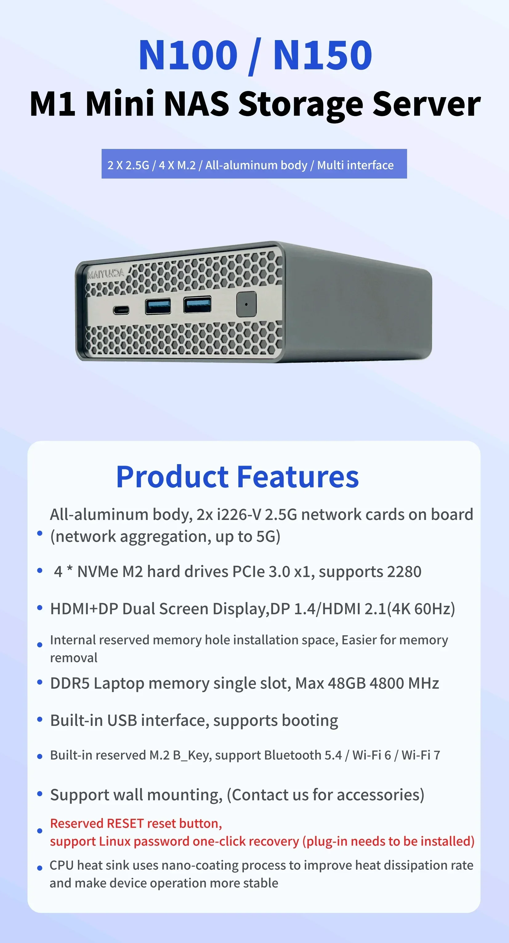 SZBOX M1S Intel N100/N150 MINI PC Windows 11 Pro DDR5 4800MHz 4*M