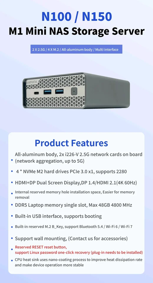 SZBOX M1S Intel N100/N150 MINI PC Windows 11 Pro DDR5 4800MHz 4*M
