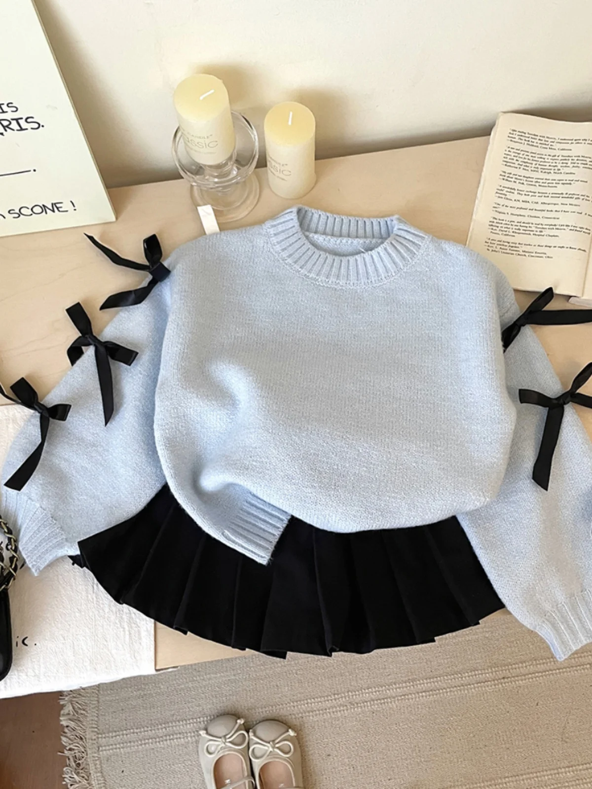 เสื้อไหมพรมเด็กผู้หญิงสไตล์เกาหลี คอลเลคชั่นฤดูใบไม้ร่วง 2024 น่ารัก ทรงโอเวอร์เฮด คอกลม ถักนิตติ้ง แฟชั่นเสื้อผ้าเด็กผู้หญิงตัวเล็ก