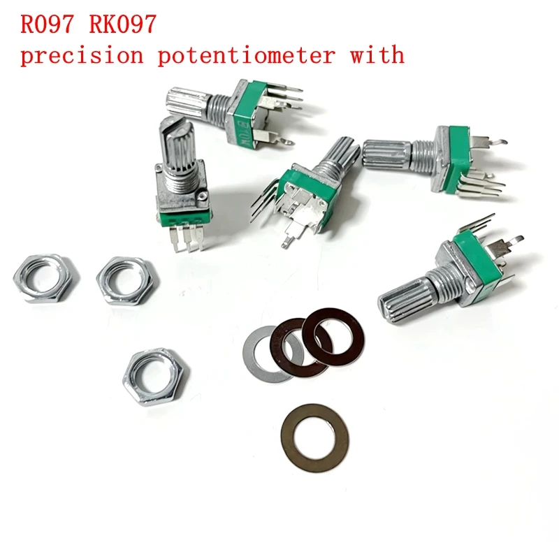 5PCS Vertical single R097 RK097 precision potentiometer with bracket, handle 15mm, no gear, 3 feet B10K 2K 5K 100K 250K 1M