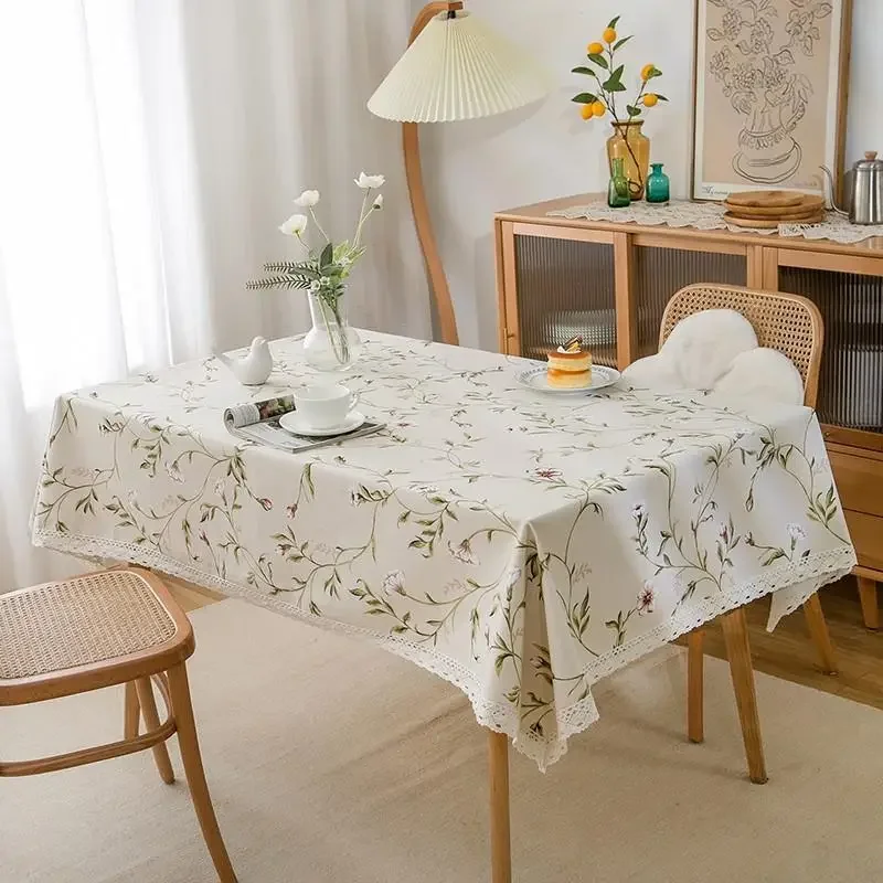 Fresh Floral Print Cotton Linen Tablecloth Pastoral Style Household Dining  Table Cover Multi Color Plant Fabric Table Mat Decor