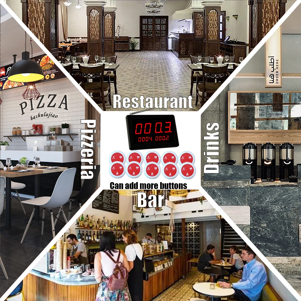China Factory Restaurant Pager Call System Wireless Waiter Buzzer Bell 1 Host Receiver 2 Wrist Watch 20 Table Guest Button