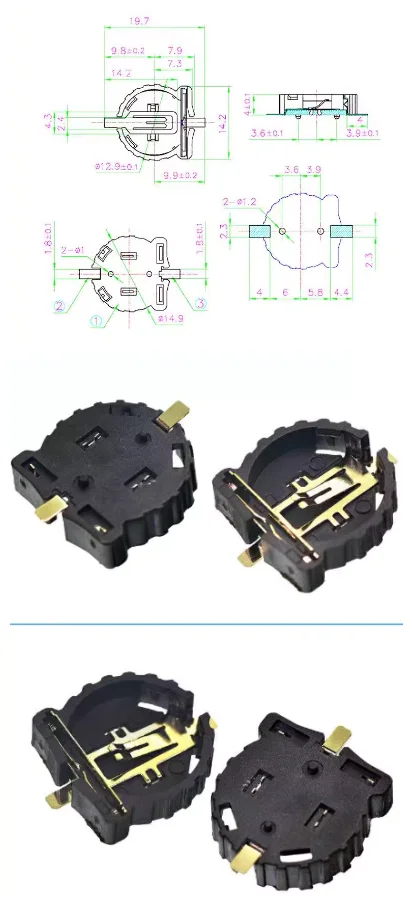 10 stücke smd smt cr1220 cr1225 BS-1220-2 3v knopf zelle batterie buchse halter fall box – Detail 1