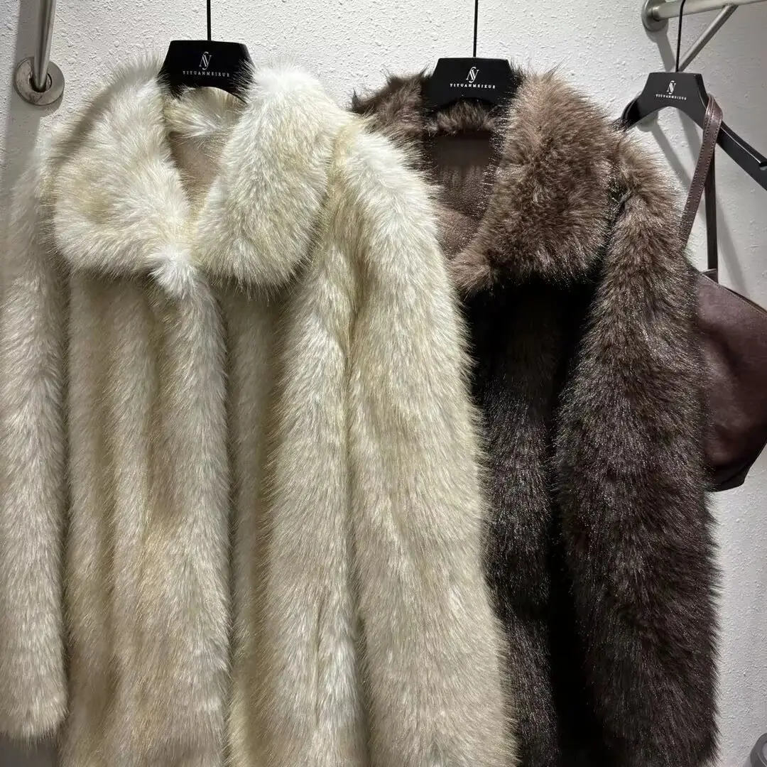 Faux Fur For Coat Coats Womens High End Reversible Commute Woman Straight Rhinestone Pink Button Lace Elastic Hip Length Femme