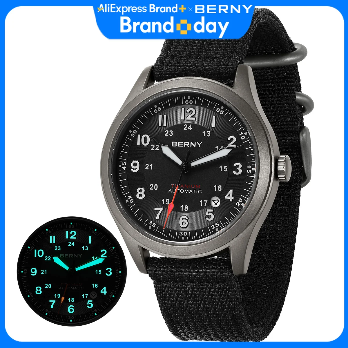 BERNY Titanium Automatic Men's Field Watches Date Sapphire Super Luminous Sports Easy Read Outdoor 10ATM Mechanical Watch