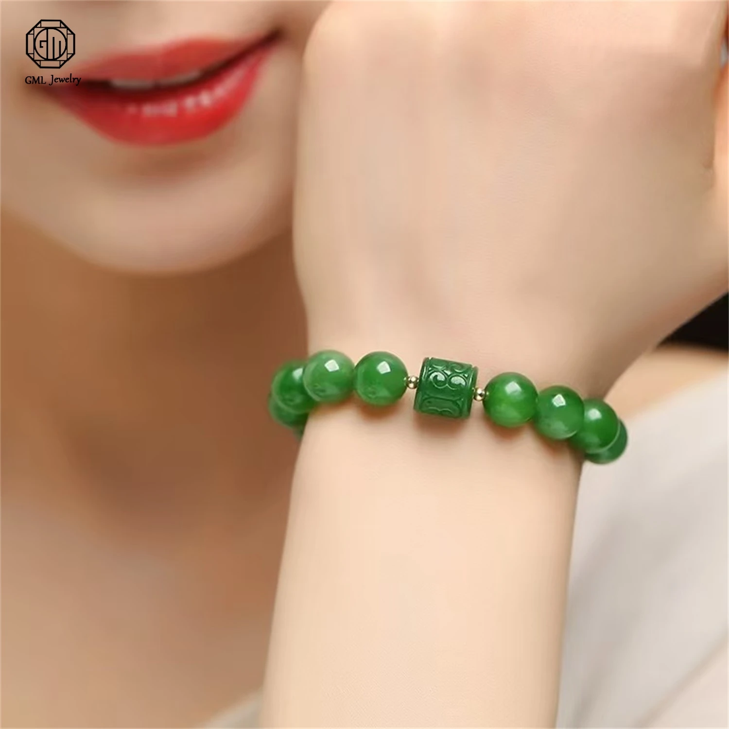 Hetian Green Jade Single Strand Beaded Bracelet Road Open Spacer Bead Unisex Mother Day Paired With Southern Red Gift Jewelry