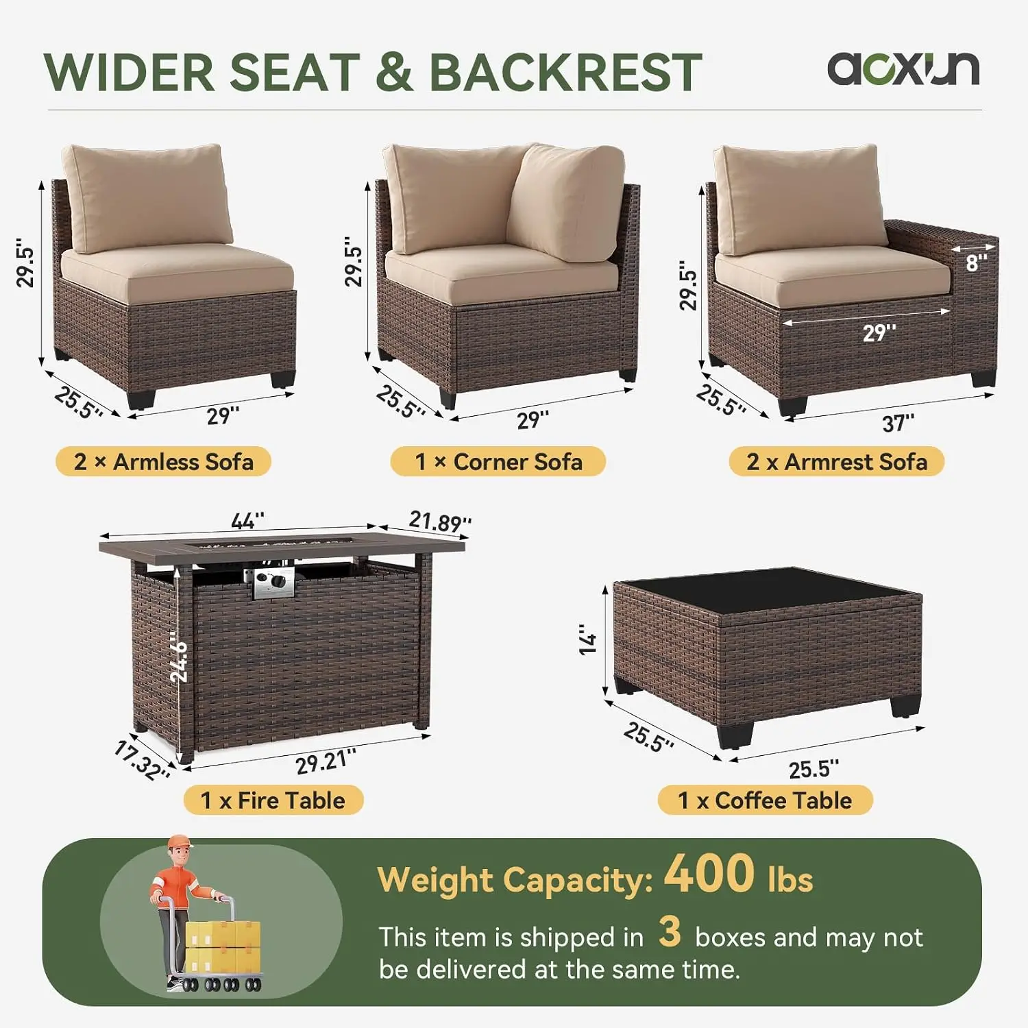 7 Piece Patio Furniture Set with 44 Inch Fire Pit Table Outdoor Wicker Parlor Set with Thick Cushions image 2