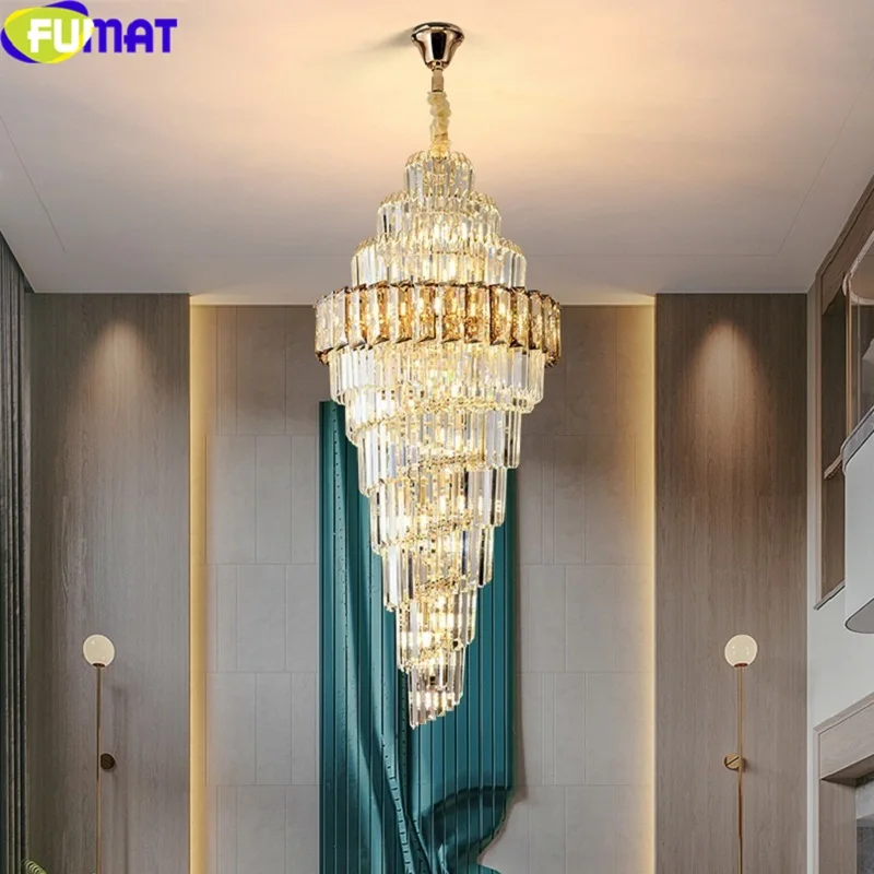 

old Crystal K9 Long Big Stairway Modern Pendant Lamp Bamboo Shoots Spiral Droplight Chandeliers LED Hanging Fixture Amber Frame