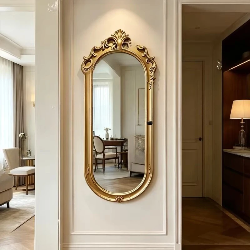 Light luxury wall-mounted full-length mirror, carved oval full-length mirrorTJ