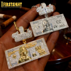 Iced Out Bling Time Is Money Pendant Necklace Silver Color Cubic Zirconia Us Dollar Cash 100 Letter Charm Hip Hop Men Jewelry