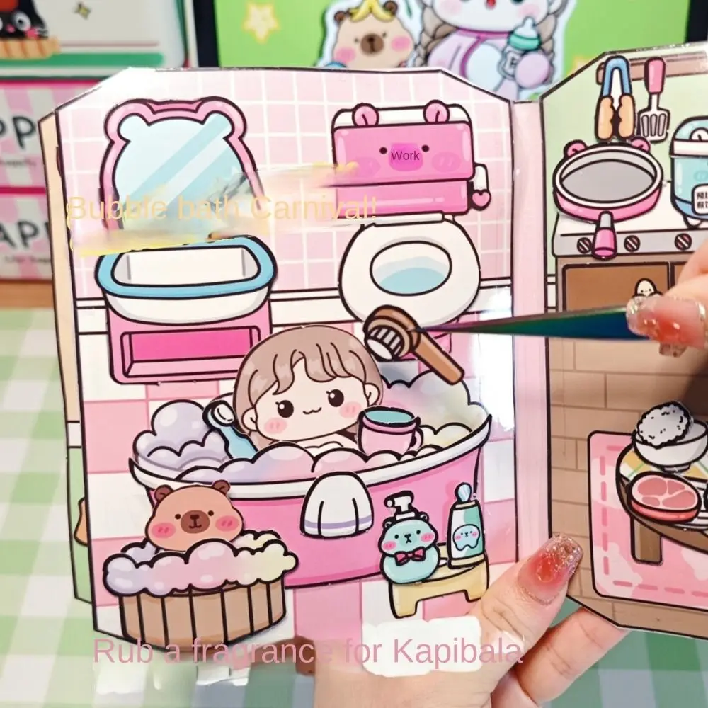 手作り素材DIYピンチブック早期学習モンテッソーリカピバラ静かな本ピンチデザイン漫画3Dステッカーブック