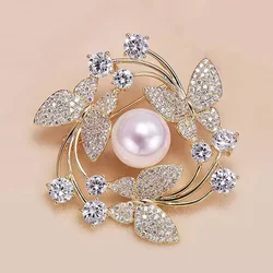 uisite Imitation Pearl Rhinestone Flower Brooches For Women Elegant Circle Wreath Leaf Lapel Pins Wedding Decoration Jewelry