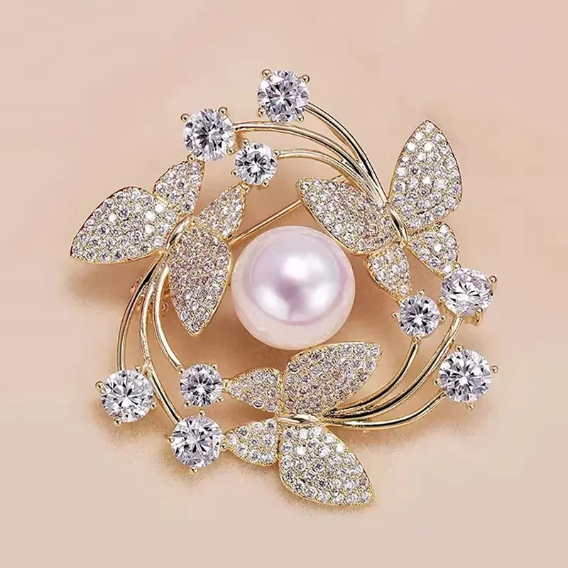 Uisite Imitation Pearl Rhinestone Flower Brooches For Women Elegant Circle Wreath Leaf Lapel Pins Wedding Decoration Jewelry