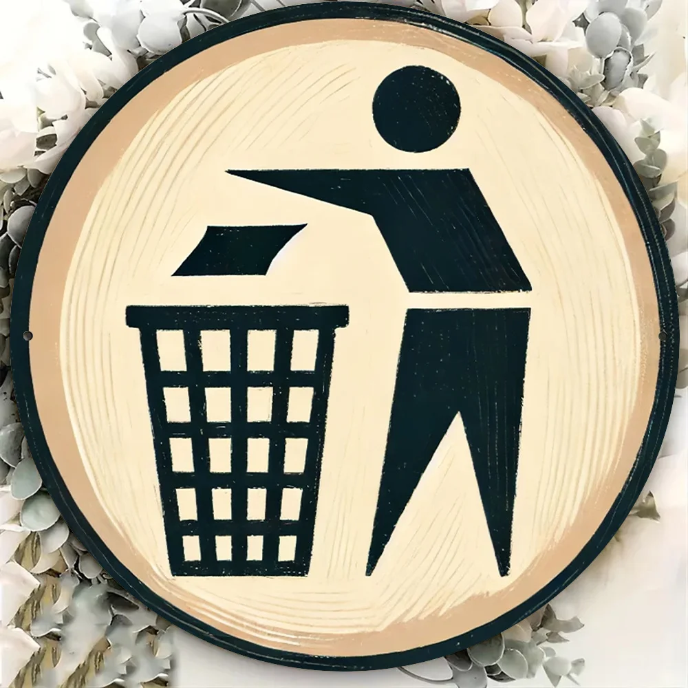 2D Flat, 1pc Vintage Round Waste Sorting Sign - Wall-Mounted Recycling Chart Suitable for Room, Restaurant, Bar, Farmhouse Decor
