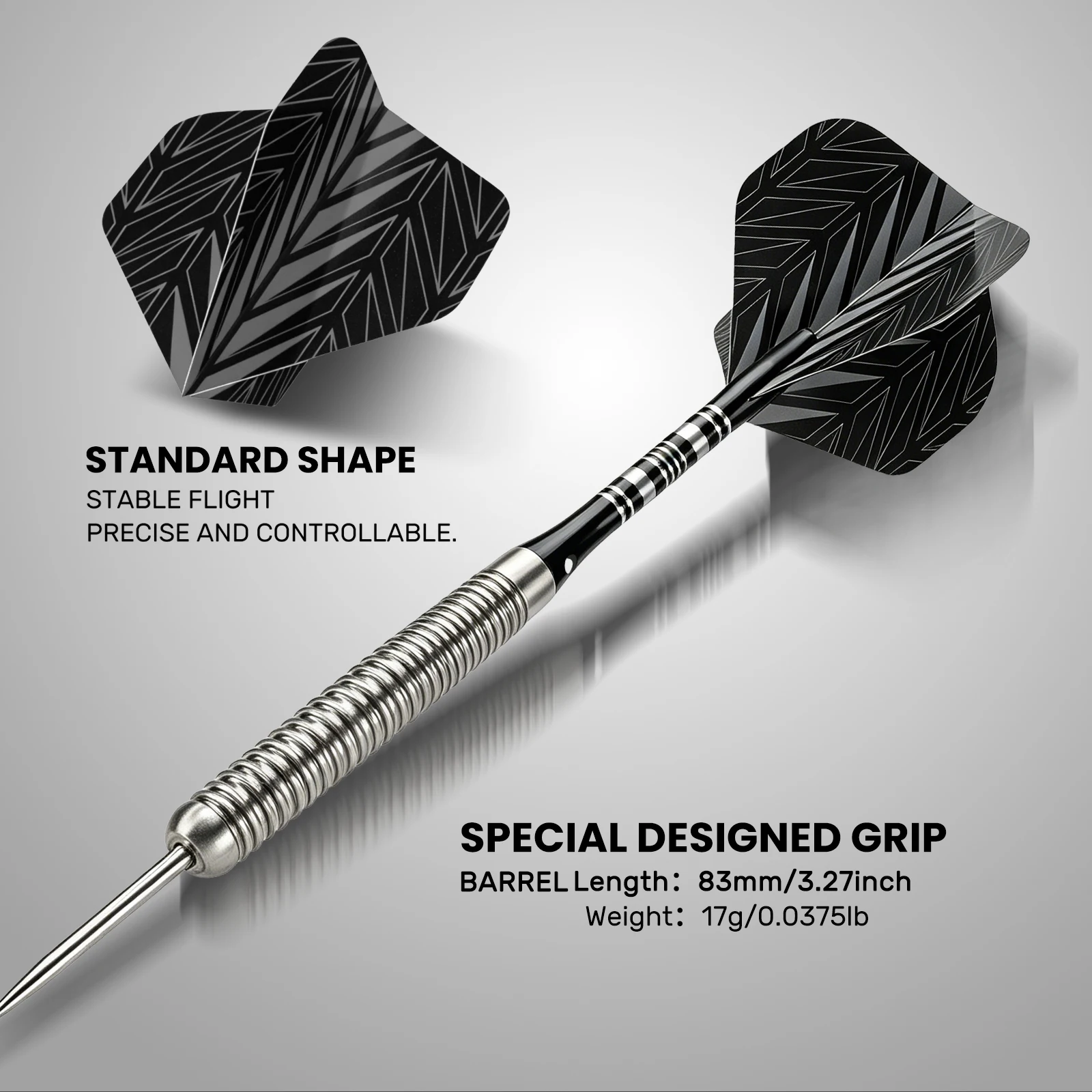 Huanqu 17g 3-Piece Iron Hard Dart Set, Professional Steel Tip Darts, Textured Grip Dart Barrel, Plastic Dart Shaft with Aluminum Shaft Design, Includes Spare Dart Wings and Portable Storage Box, Suitable for Dart Board Training, Home Entertainment, Competitive Games, and as a Gift for Dart Enthusiasts