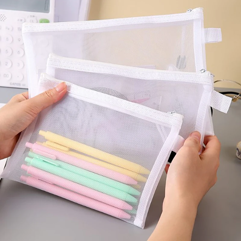 A4 A5 A6 B6 Nylon Mesh File Bag Transparent Zipper Test Paper Information Bag Office Student Pen Bag Toothbrush Bag Exam Bag