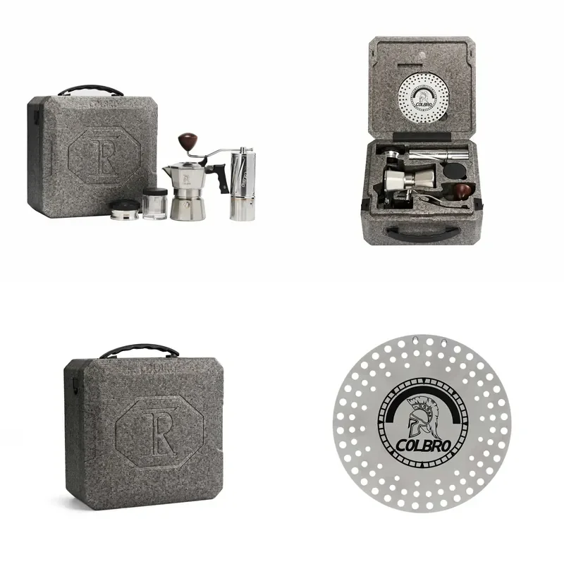 Portable Camping Moka Pot Coffee Gift Set with EPP Case Manual Grinder Bean Canister and Heat Diffuser Plate