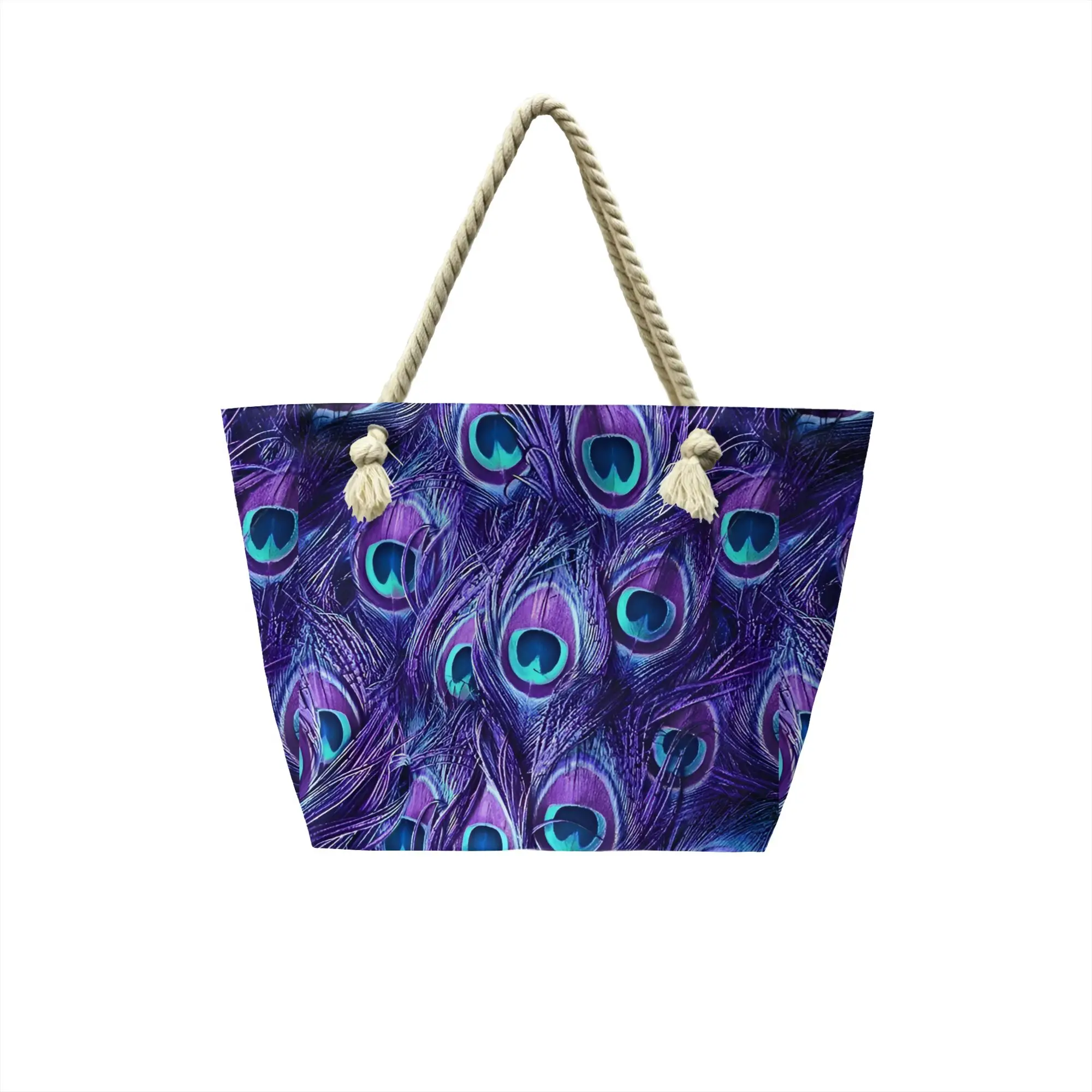 Recycling Peacock Feather Shopping Bag Women Canvas Shoulder Tote Bag Durable  Grocery Shopper Bags