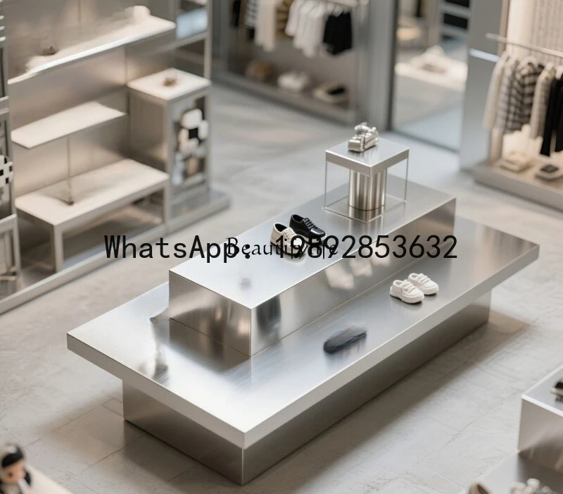 CC Kledingwinkel eilandtafel roestvrijstalen dubbellaagse productdisplay Taichung eilandtafel