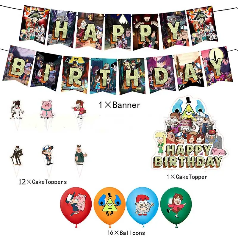 

Gravity Falls Theme Party Decorations Kit birthday Supplies Cake Topper Balloon Boy Decor Banner Baby Shower Kids’ Fun Events