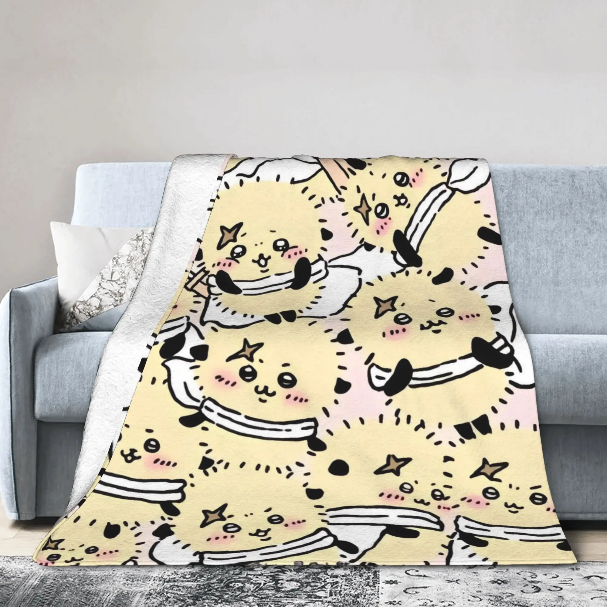 Linda manta de mapache Chiikawa, manta polar estampada Usagi Hachiware, mantas suaves transpirables para sofá