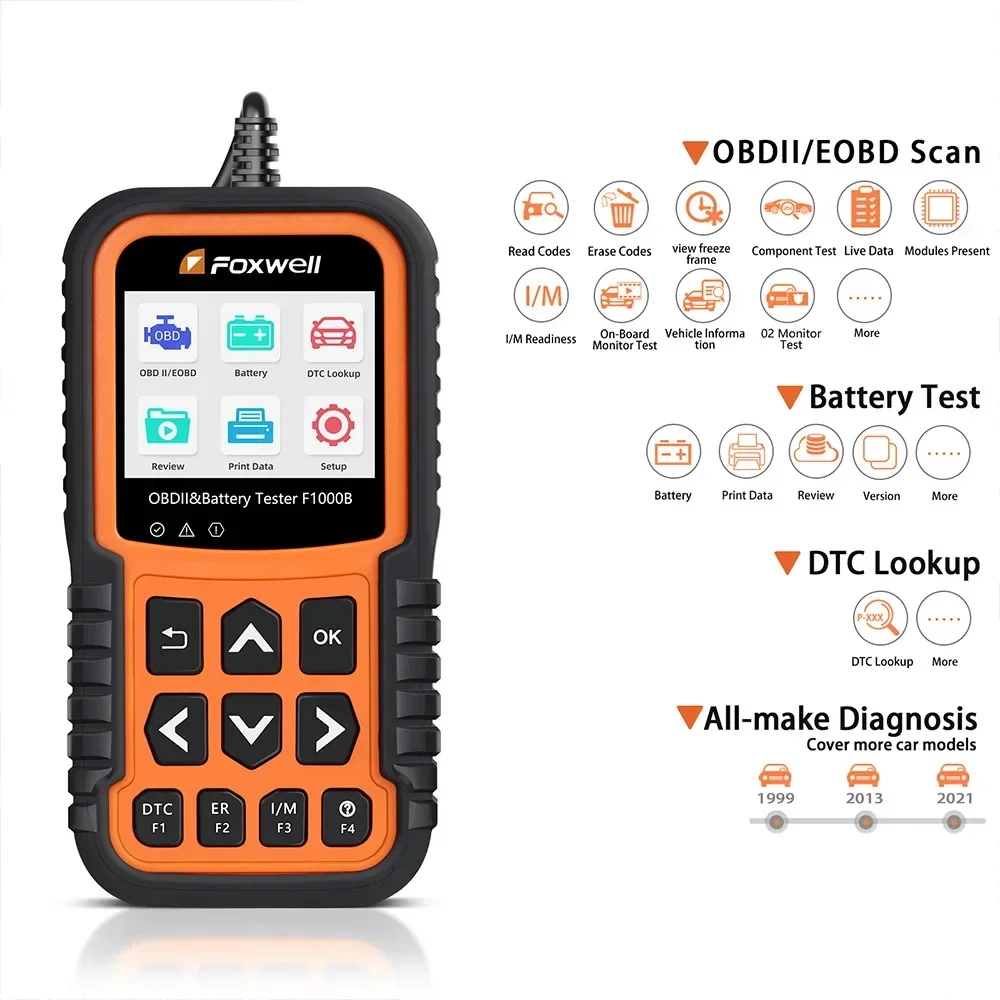 Foxwell F1000B CAN OBDII/EOBD Code Reader & Battery Tester 2 in 1 12V Battery Analyzer OBD Code Reader PK BT705 BT715 BT780