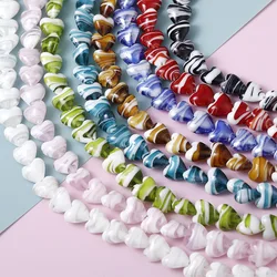 5Pcs 15MM Large Murano Heart Shape Stripe Lampwork Crystal Glass Pendant Bead For Making Diy Love Earring Bracelet Accessories