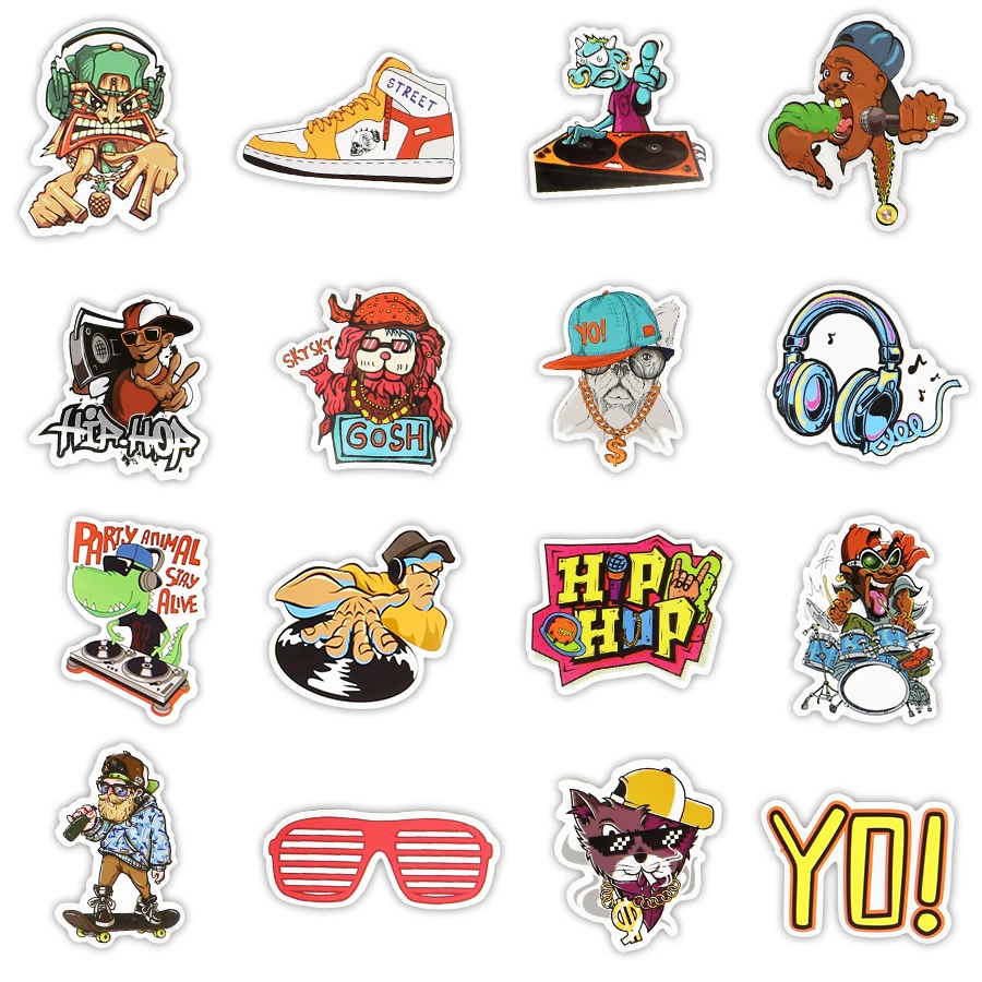 50 PCS Hip Hop Sticker Cool DJ Rap Stickers Decal Graffiti Rock Vinyl Stickers Pack for Kids DIY Bike Laptop Skateboard Stickers