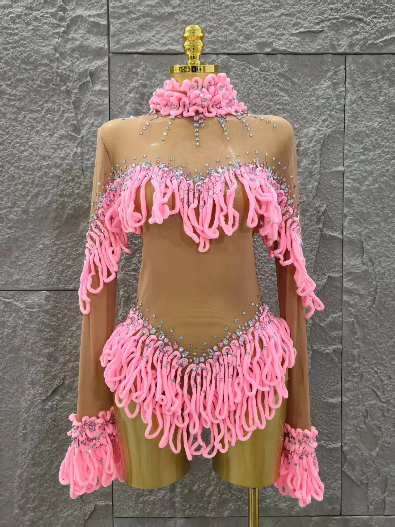 منفعل المرأة طويلة الأكمام مثير شبكة انظر من خلال Bodycon فستان قصير شرابات ملونة ملهى ليلي أداء الحفلات مرحلة ارتداء