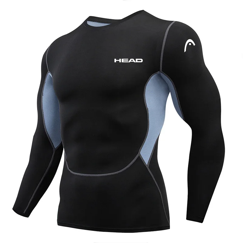 Colorful men's top with elastic base and tight-fitting fitness suit for outdoor sports, training, cycling, running, long-sleeved