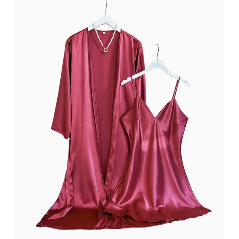

Cozy Women Pajamas Ladies Nightgowns 2pcs Satin Robes Nightdress