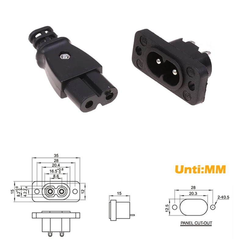 C8 męskie gniazdo zasilania C7 wtyk żeński gniazdko elektryczne wbudowane złącze elektryczne złącze 35mm * 15mm AC 2.5A 5A 250v