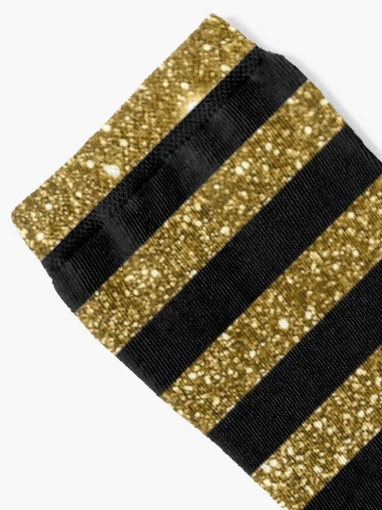 Black and Golden Glitter Vintage Stripes Socks Men'S Winter Socks