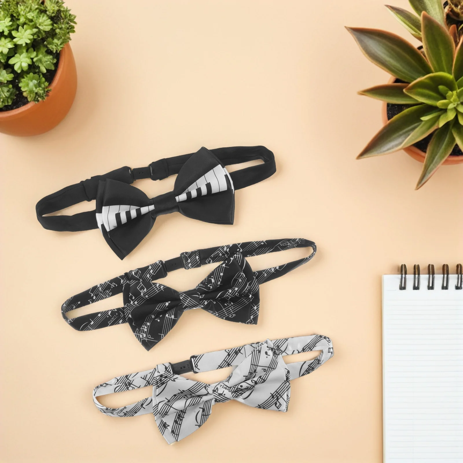 

3Pcs Music Note Bow Tie Set Pre-Tied Piano Keys Clip on Performer Wedding Party Business Festival Neckties Cute Tuxedo Bowtie