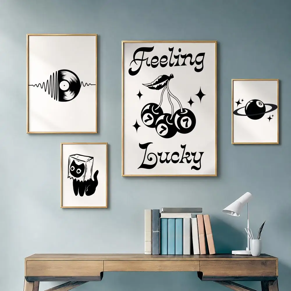 Retro Art B-Billiard Cat Record PlayerS Poster Vintage Retro Anime Poster Stickers Peel and Stick Wall Art Home Decor