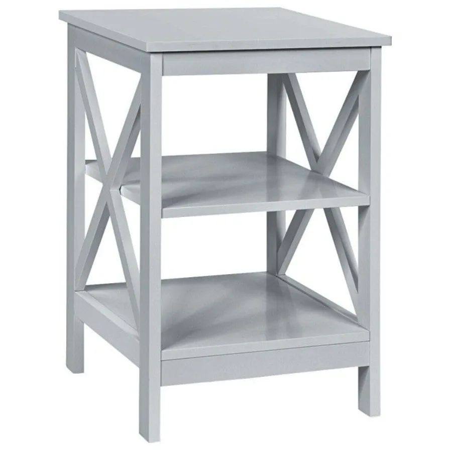 

3Tier Nightstand End Table with X Design Storage