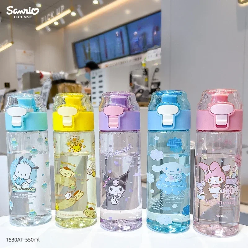 550ml Kawaii Sanrio Water Bottle Kuromi Cinnamoroll Cartoon Anime Glass Cup Sleeve Toys For Kids Kawaii Bottle Gift Water Cup