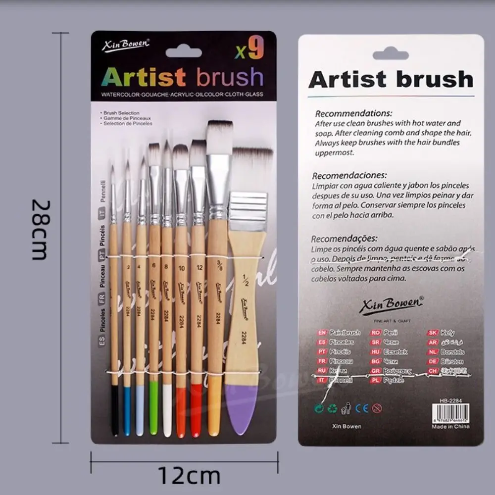

9Pcs Nylon Bristle Beginner Brush Set Easy To Clean Diy Artist Painting Tools Art Supplies Artist Paint Brushes Set