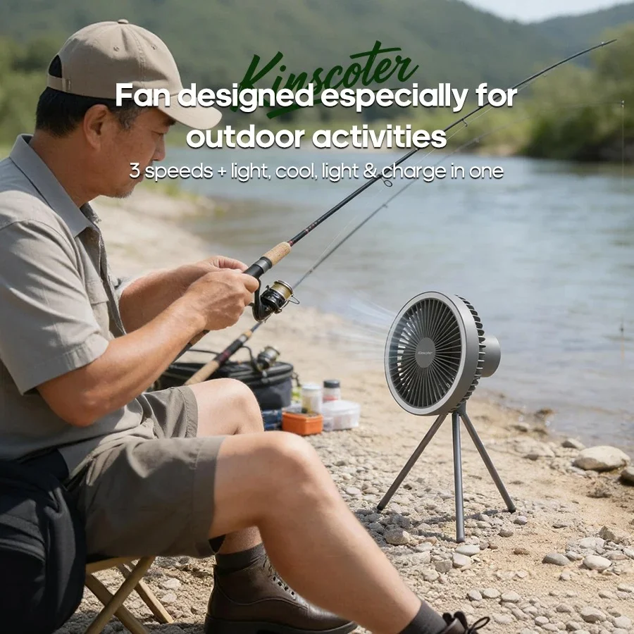 Portable Camping Fan With LED Lighting Multifunctional Outdoor Electric Ceiling Fan USBRechargeable Desktop Wireless Cooling Fan