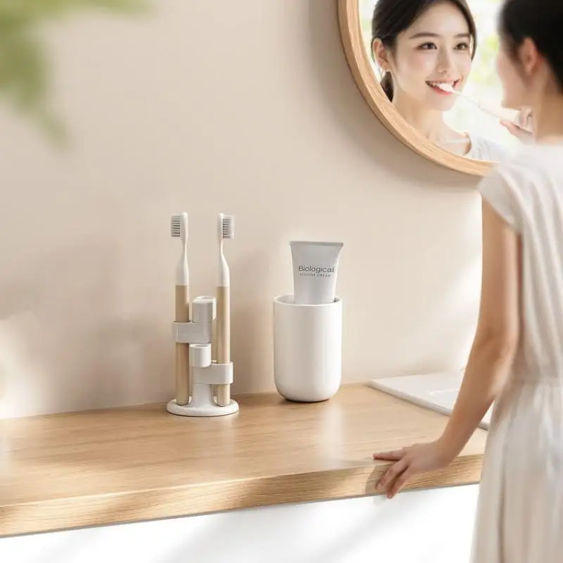 ~1pcs Rotating Toothbrush Holder Bathroom Desktop Toothbrush Storage Rack Makeup Brush Pen Organizers Bathroom Accessories
