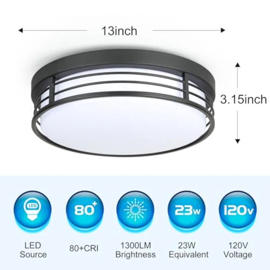 LED Ceiling Lighting Fixture 23W Black Flush Mount Ceiling Light with 5CCT 2700K/3000K/3500K/4000K/5000K Dimmable LED Light Cei