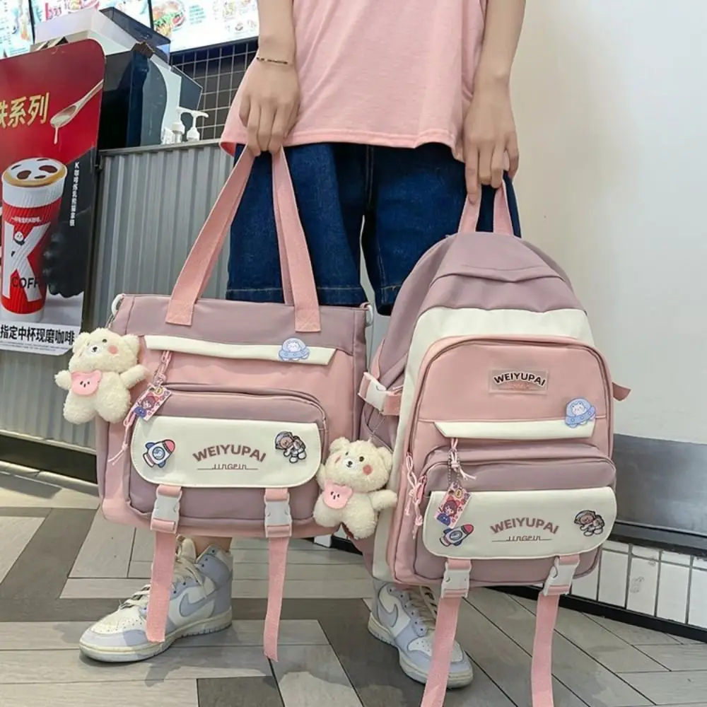 Portable Ins Students School Bags Multi Pockets Bear Girls Shoulder Bags Large Capacity Cartoon Large Handbag Student