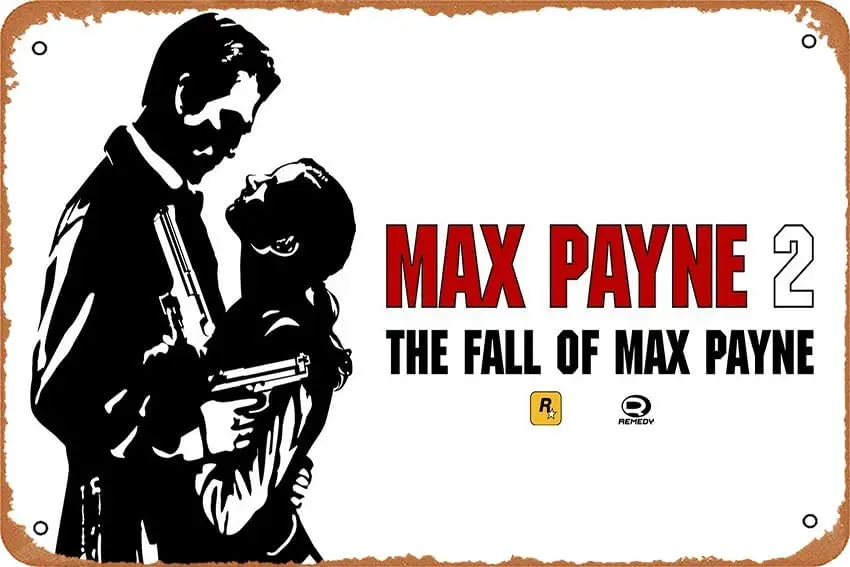 Póster del juego Max Payne, Max Payne 2: The Fall Of Max Payne, decoración artística para pared del hogar, cartel de metal retro de 8x12 pulgadas